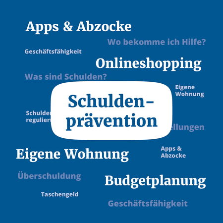 Schuldenprävention - ein Wortcluster mit passenden Stichworten zum Thema Schulden und Schuldenprävention