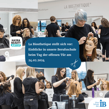 Friseurschülerinnen stylen Haare in einem Salon bei einer Veranstaltung zum Tag der offenen Tür am 24. Februar 2024.